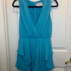 KEEPSAKE the Label Teal Sleeveless Ruffle Romper